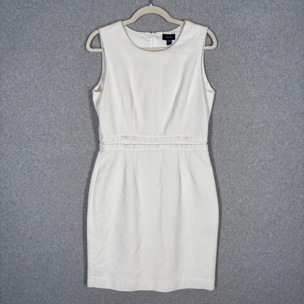 Faconnable Sheath Pencil Dress‎ Size 10 White Waffle Textured Minimalist Neutral